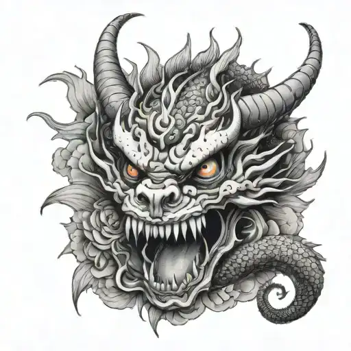 Japanese Dragon Sitting On A Skull