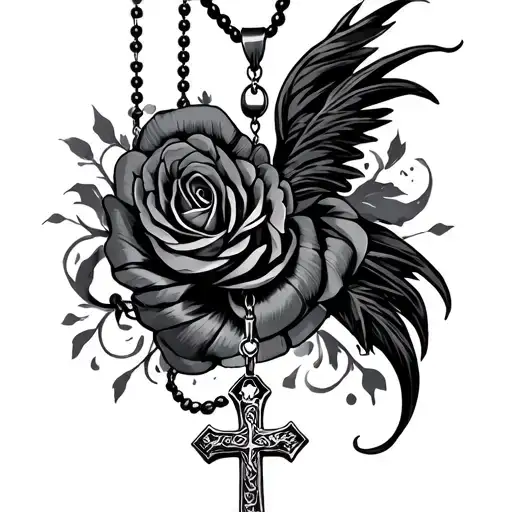 M&k With A Chaplet Necklace With Cross Wrapped Loosely