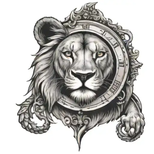 Lion With Clock Surrounded Around 1 Eye