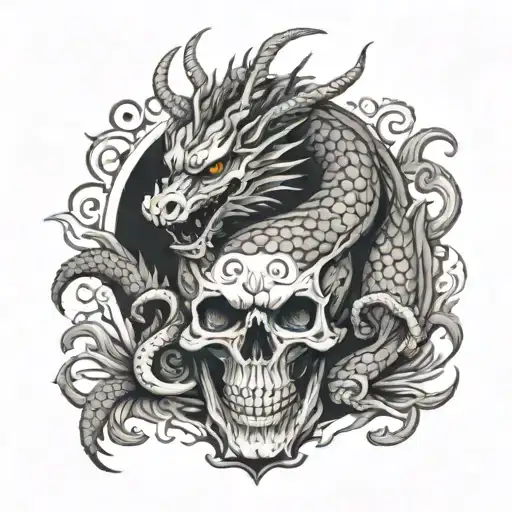 Japanese Dragon Sitting On A Skull