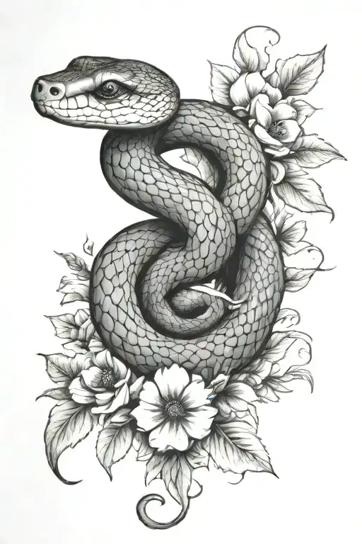 Snake Coiled Around Flowers