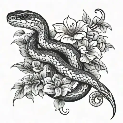 Snake And Flowers