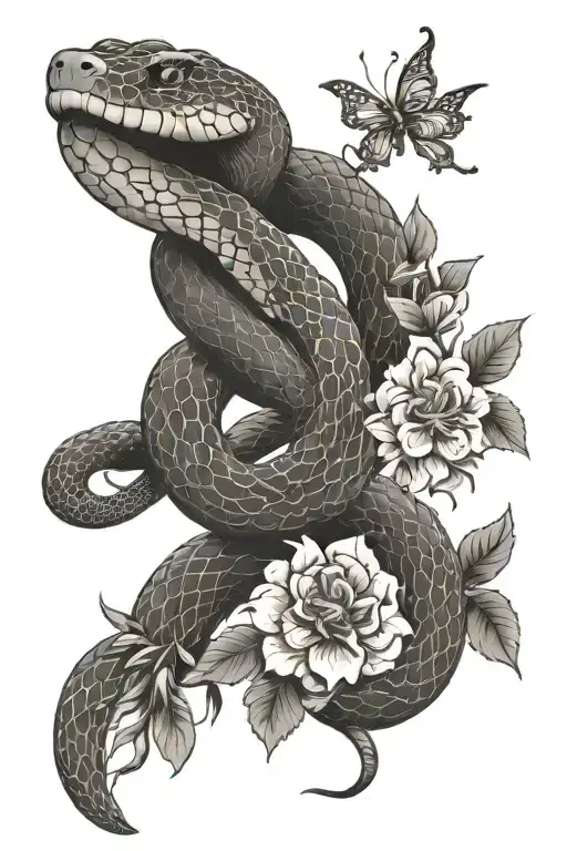 Snake And Flowers Connected