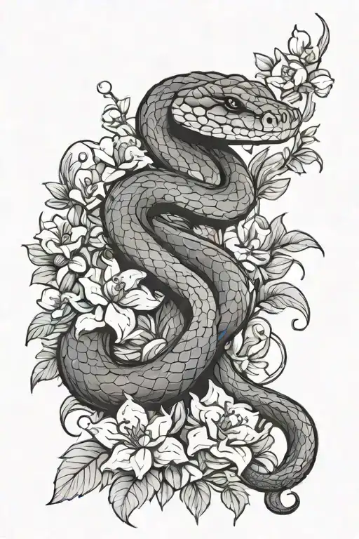 Snake And Flowers Are Growing