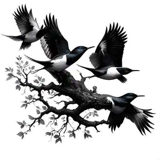 Flying Birds From A Tree Into The Breathe Symbol