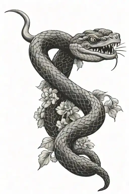 A Snake Intertwinned With Flowers