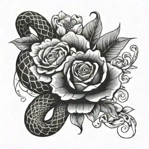 Half Sleeve Of A Snake Wrapped In Flowers