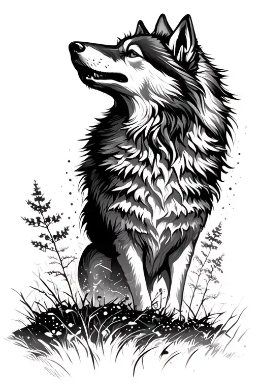 Black And White Nature Scene That Evolves Into A Howling Wolf Silhouette