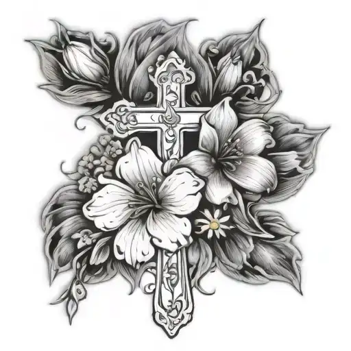 Cross With Birth Flowers For March August And September
