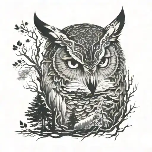 Owl Forest Theme Sleeve With A Wolf