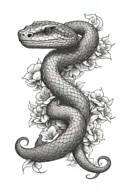 Half Sleeve Of A Snake Wrapped In Flowers