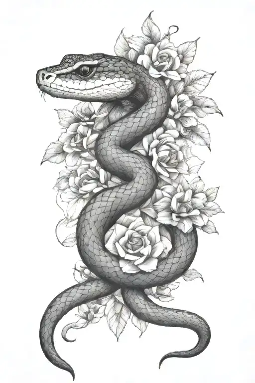 Half Sleeve Of A Snake Wrapped In Flowers