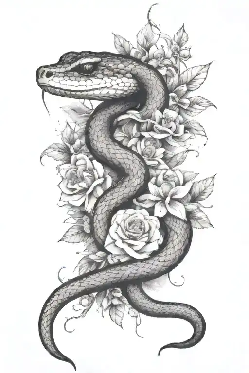Half Sleeve Of A Snake Wrapped In Flowers
