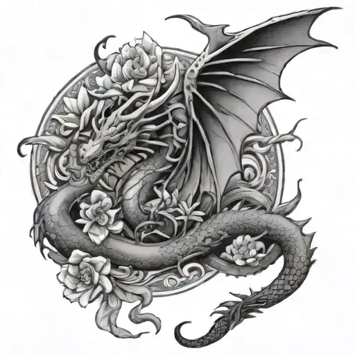 Dragon And Flowers Growing