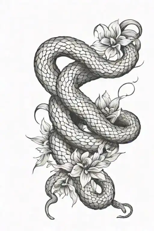 Snake Wrapped Around Flowers