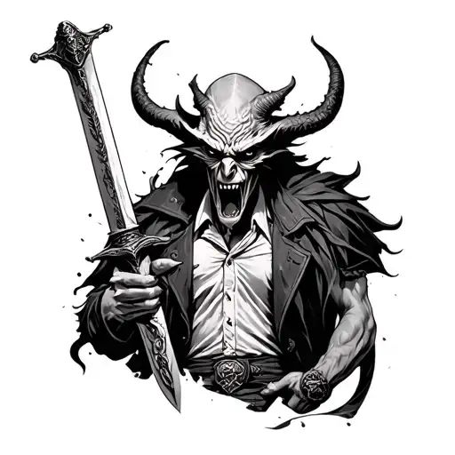 Demon Half Mafia Man With Sword Surrounded