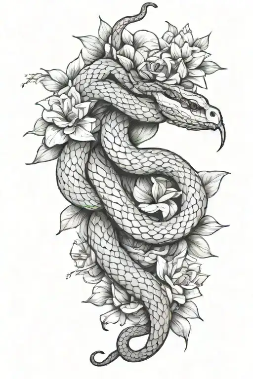 Snake Wrapped Around Flowers