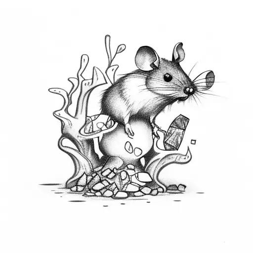 A Whimsical Scene Of A Tiny Mouse Exploring A Crystal-filled Forest