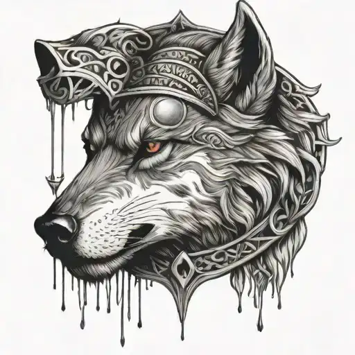 Viking Signs And Wolf Head Moon Surrounded My Rain