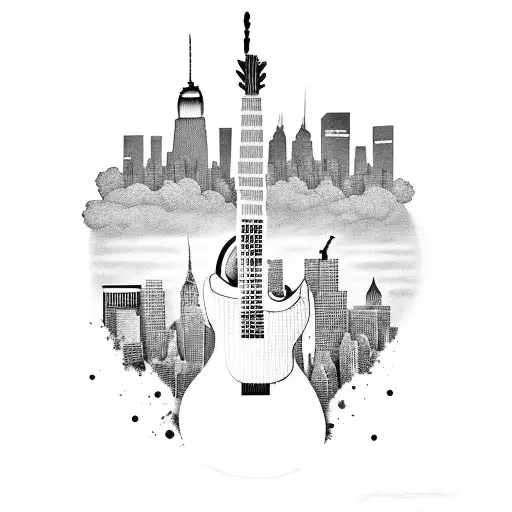 A Soldier Playing A Guitar On A New York Skyline Backdrop