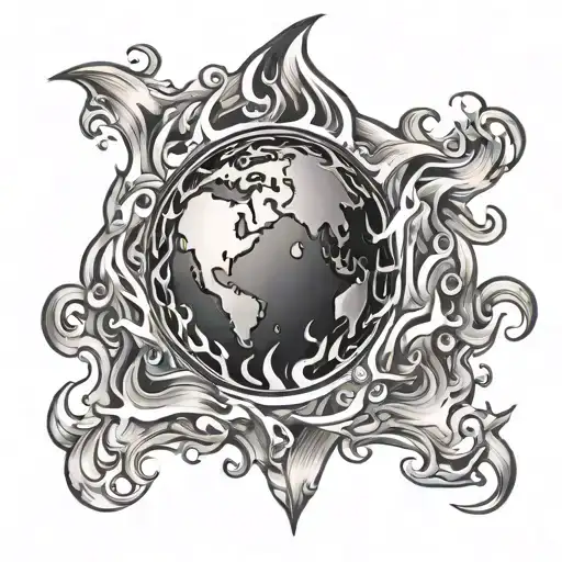 Planet Earth Globe Surrounded By Flames