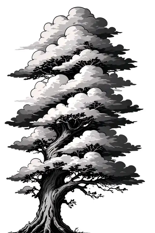 Skinny Oak Tree With Rolling Clouds