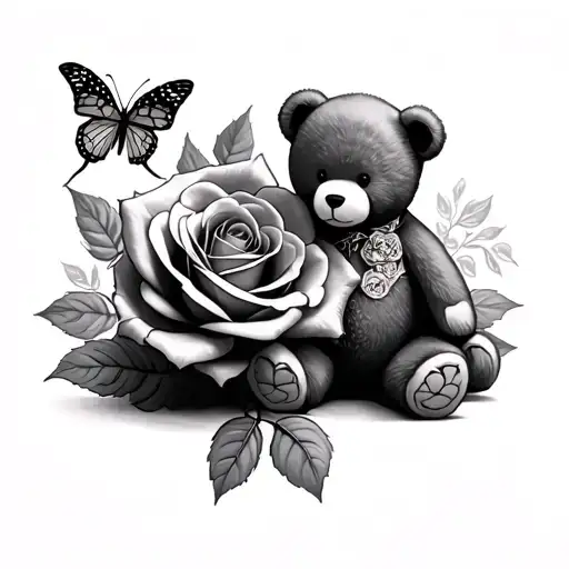 Rose And Butterfly And Teddy Bear