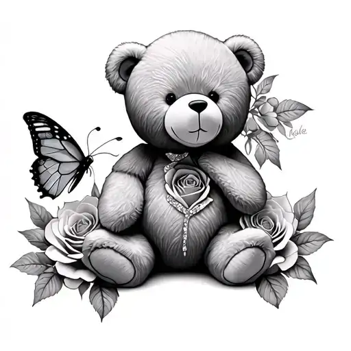 Rose And Butterfly And Teddy Bear