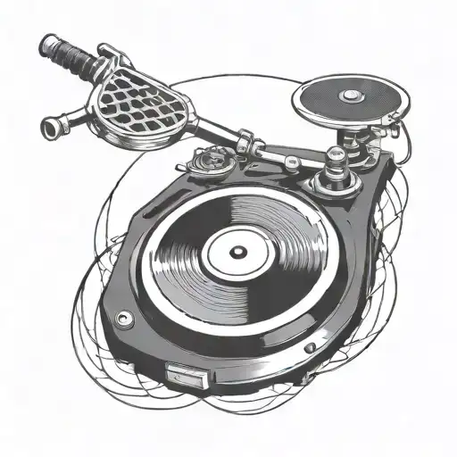 Design A Tattoo Of A Turntable With Tennis Rackets As The Tonearms