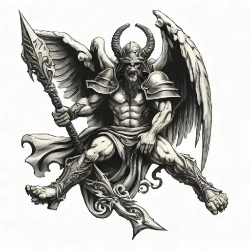 Angel With Their Foot On Top Of A Demon With A Spear To The Demons Head