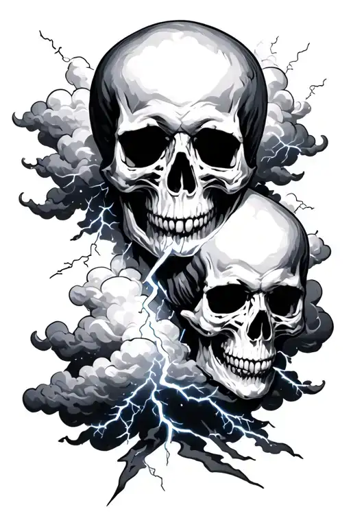 Lightning Strike With Clouds And Skull Blending Into The Clouds