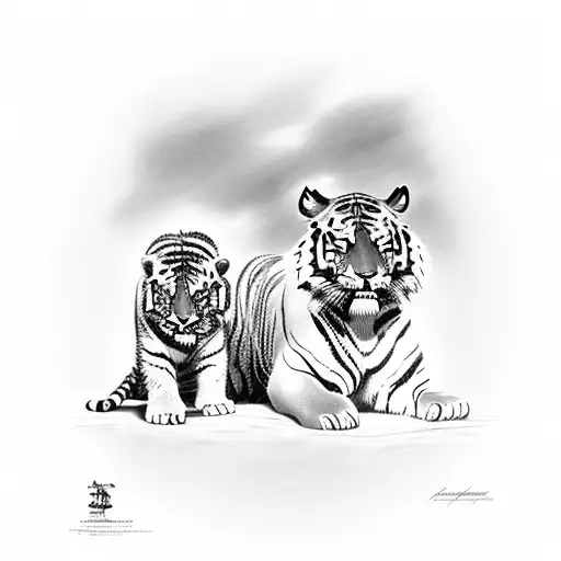 Tiger With Two Cubs