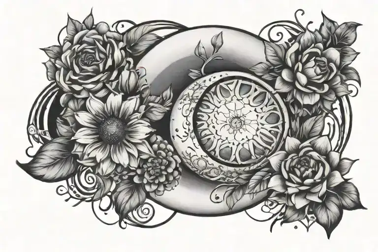 Moon Phases Intertwined With Flowers