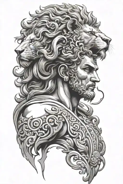 Greek God With Lion Head On Human Body Shaped Like