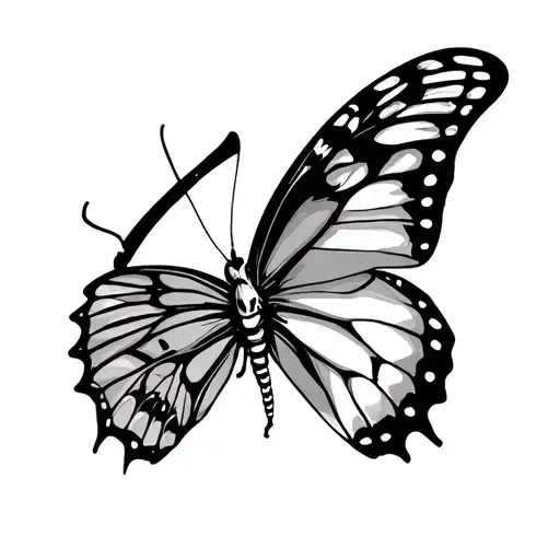 Butterfly With Half Of It Being A Skeleton Black And White