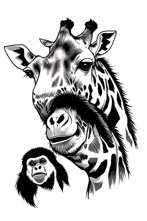 Minimalist Single Line Tattoo Of Giraffe And Gorilla