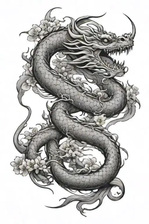 Dragon Wrapping Around Sakura Tree