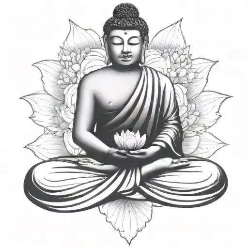 Buddha Sitting Cross Legged Pose Holding Lotus Flower
