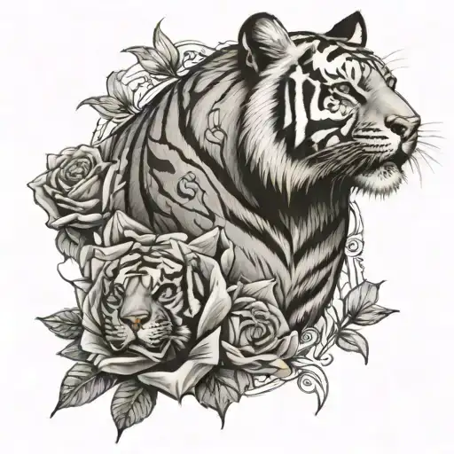 Tiger With Roses Wrapped