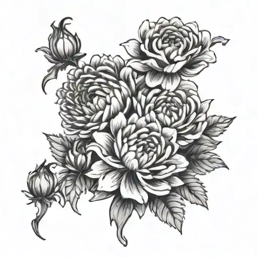 Chrysanthemums And Rose