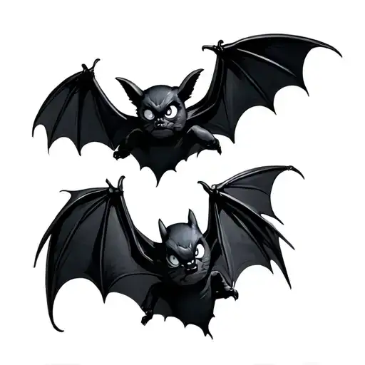 4 Non Realistic Black Bats Flying With White Eyes And They Have No Detail Just The Form Of A Bat