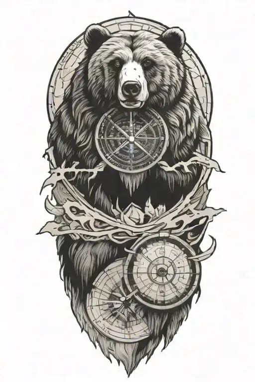 Grizzly With Compass And Map