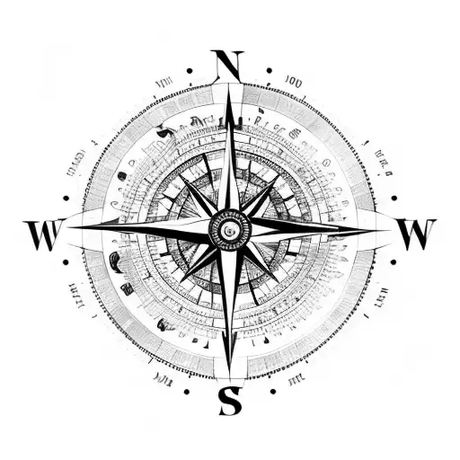 A Detailed Compass Surrounded By Symbols Of Different Countries