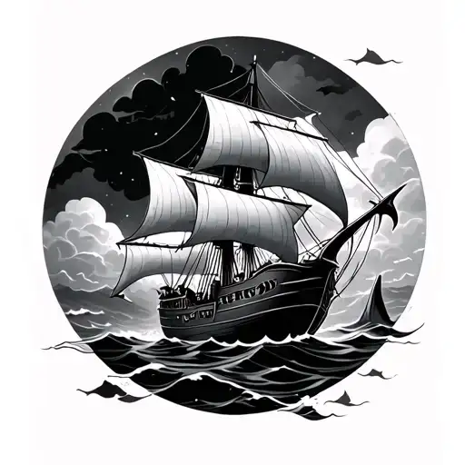 Neverland Pirate Ship Shark In Water