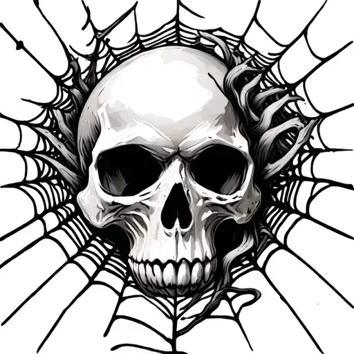 Skull With Spider Webs Surrounding