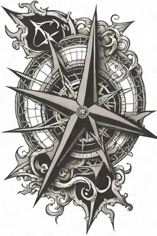 Nautical Star With Compass Intertwined