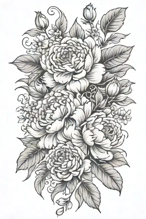 Peony Violet Lilly Of The Valley Marigold Blooming