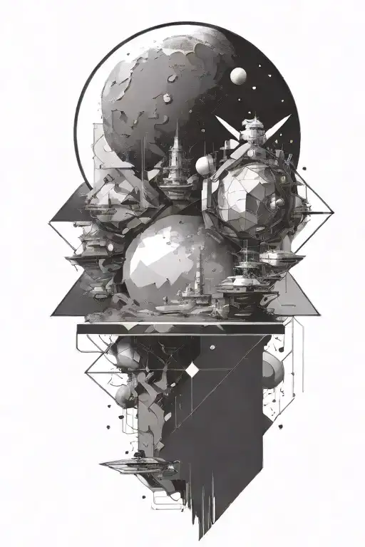 A Space Landscape Inspired By Technology That Shatters Into Geometric Pieces