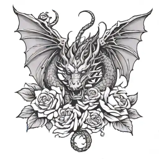 Dragon And Roses