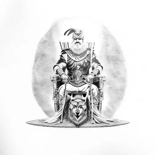 Odin Sitting On Throne With Two Ravens